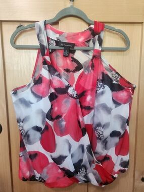 INC International Concepts Red, Black and White Floral Wrap-Front Tank